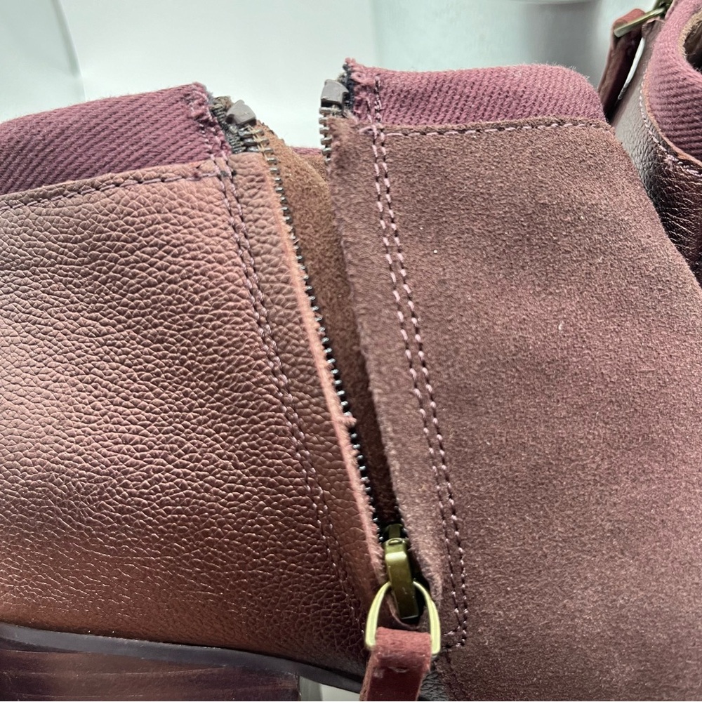 Toms Women's Loren Suede/Metallic Block Heel Ankle Bootie Burgundy 7.5 - Picture 5 of 8